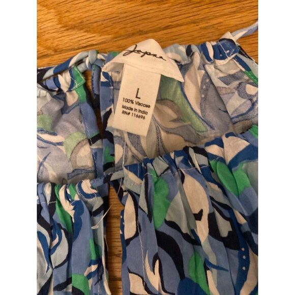 NWT Japna Womens Sleeveless abstract print blue cropped pleated Halter Top Large - Picture 4 of 7